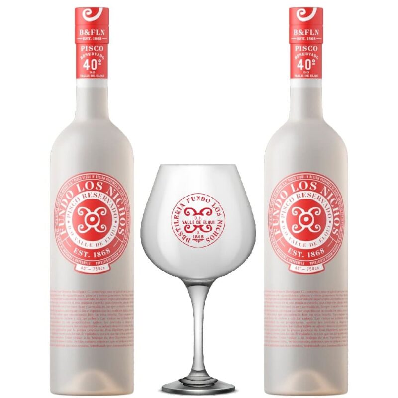 Pack 2 Pisco Fundo Los Nichos Reservado 750cc + Copa 507cc
