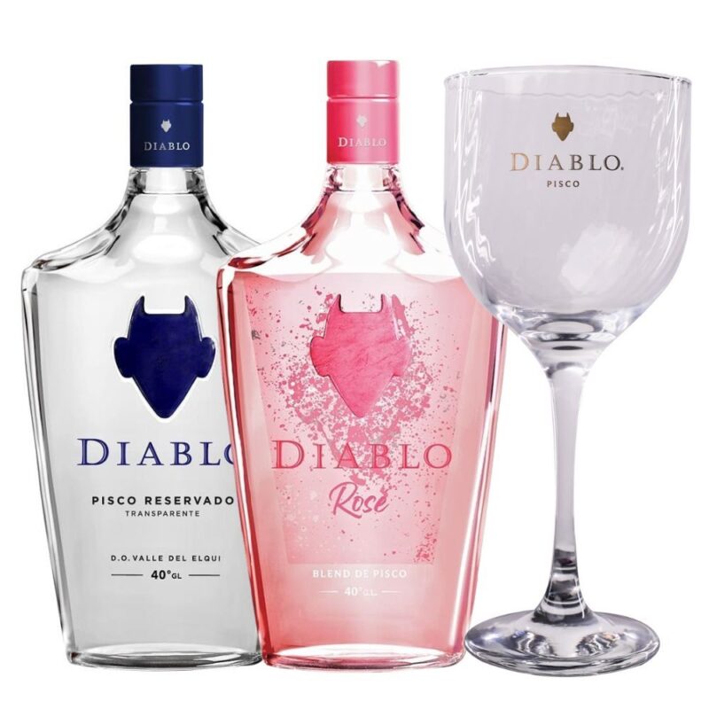 Pack Pisco Diablo Rose y Transparente 700cc + Copa